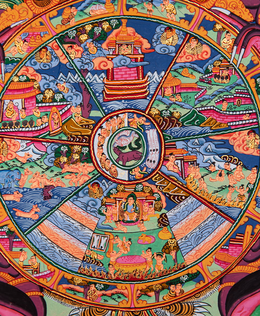 一点物〕装丁付肉筆仏画（タンカ） - 六道輪廻図 の通販[送料無料