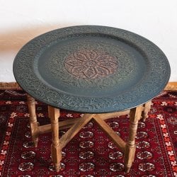 天板＋折り畳める木製脚セット〕金属工芸品の街、モラダバードから