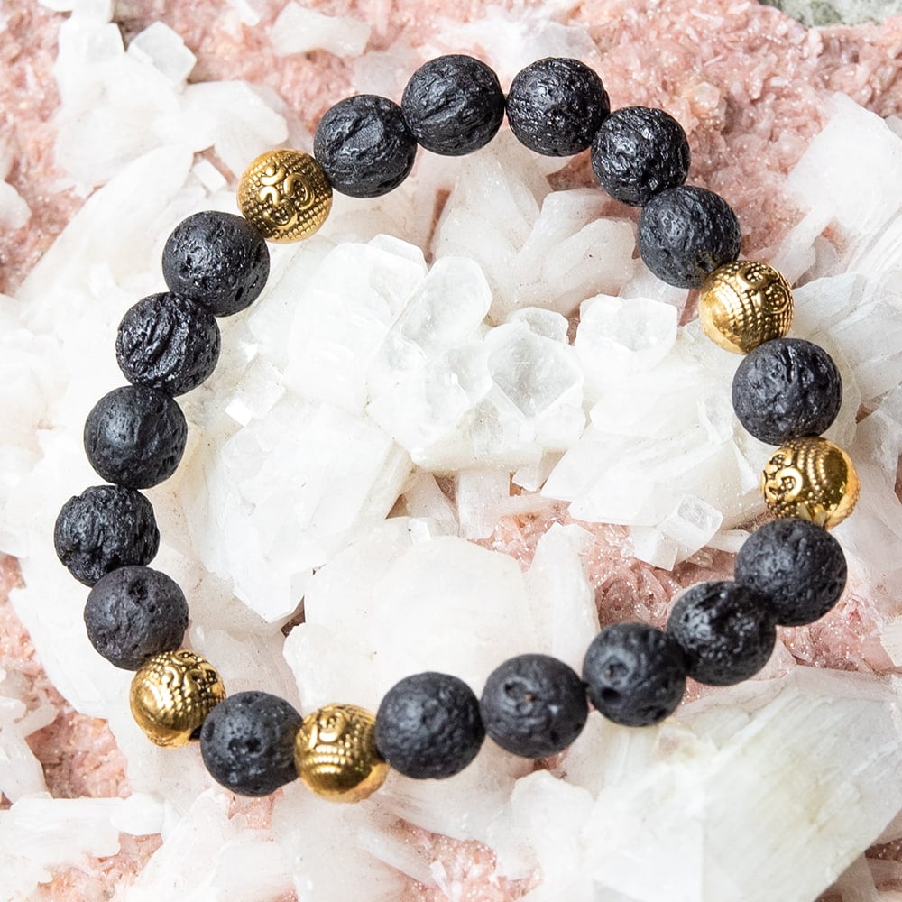 インドの数珠ブレスレット - 天然溶岩×ゴールド の通販 - TIRAKITA.COM