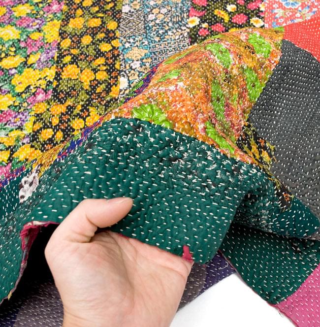 インドのパッチワーク〕ラリーキルトの大判マルチクロス〔約170cm×約