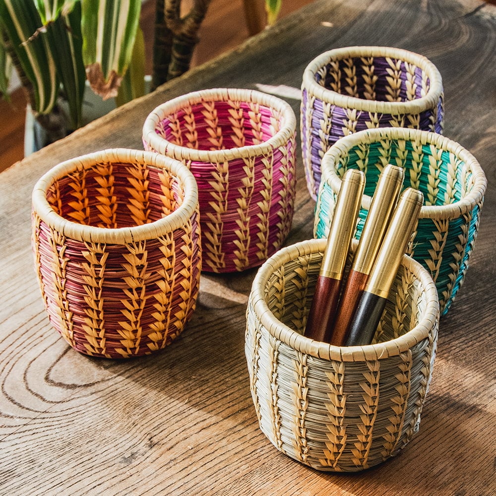 ネパールの手作り 竹編み 筒型 丸籠 カトラリースタンド カトラリーや