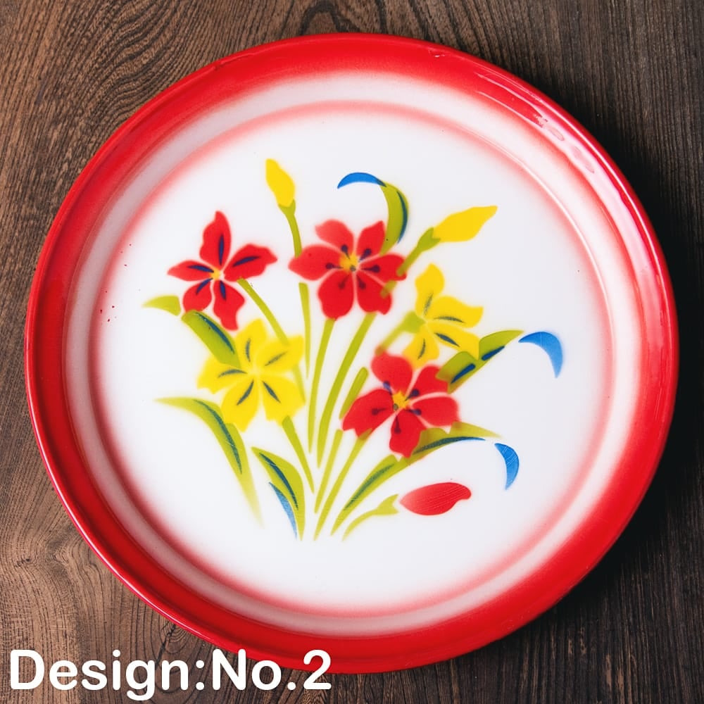 タイのレトロホーロー 花柄飾り皿・トレー RABBIT BRAND〔約25.7cm×約