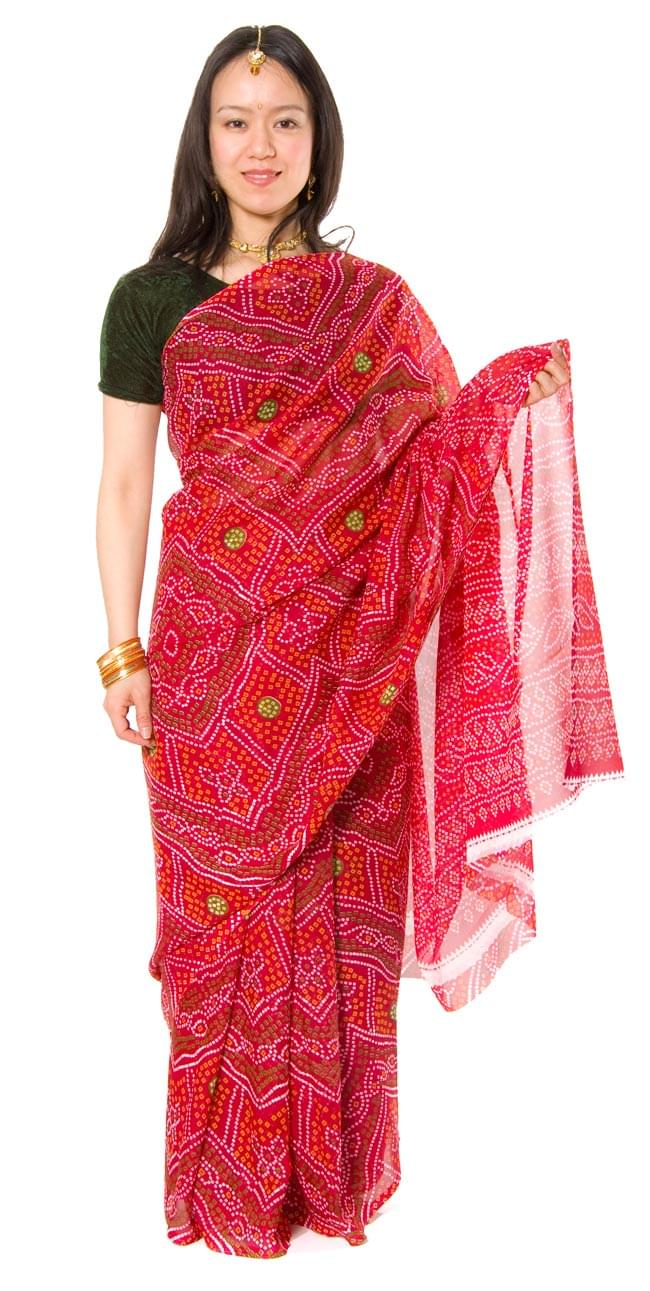 インドサリー【ドット】 濃い赤 の通販 - TIRAKITA.COM