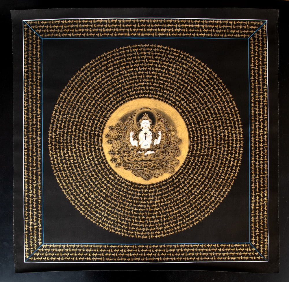 一点物〕タンカ - 六字咒観音菩薩種子曼荼羅[76x76cm] の通販[送料無料