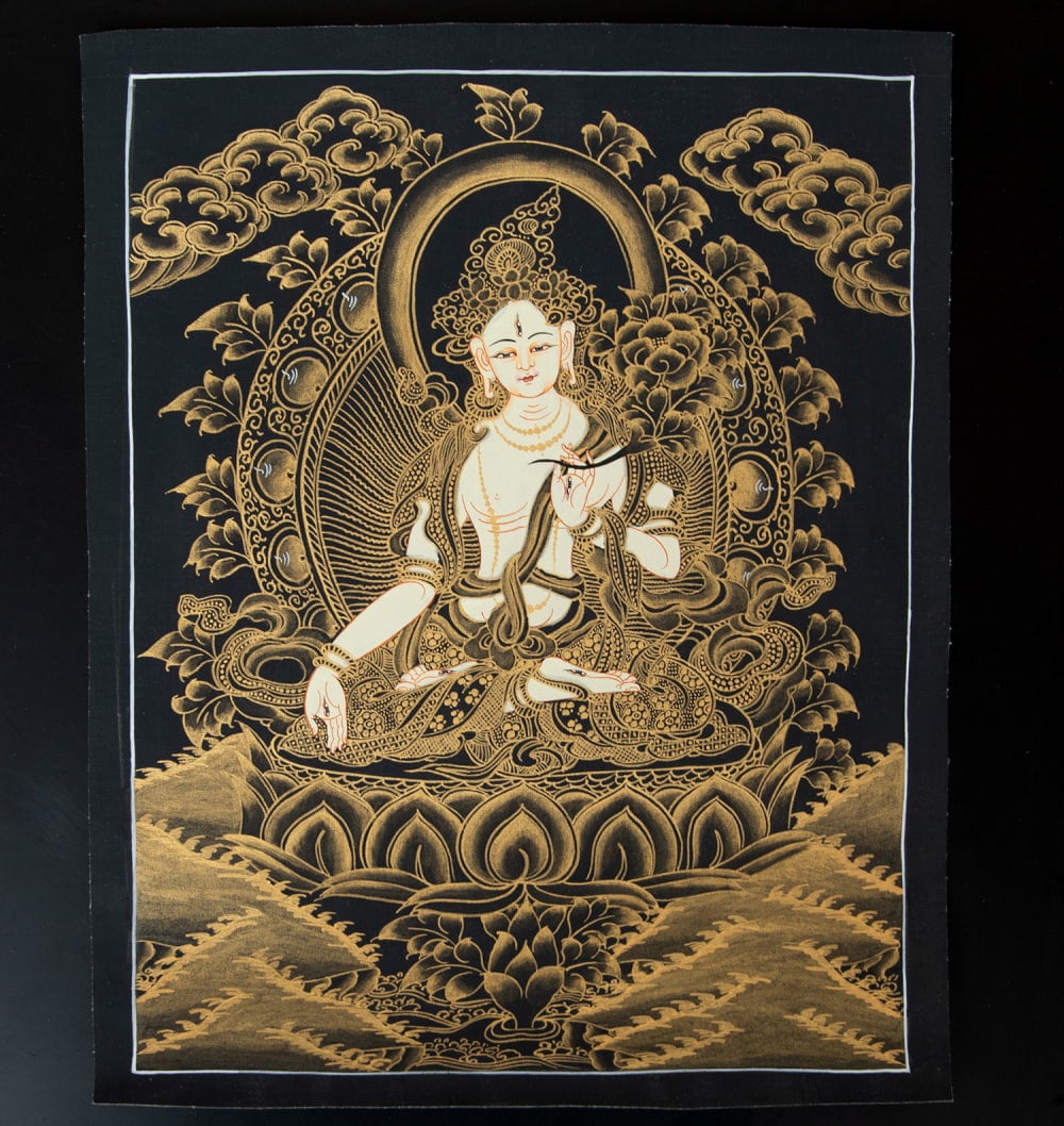 一点物〕タンカ - ホワイトターラ[30cm x 40cm] の通販[送料無料