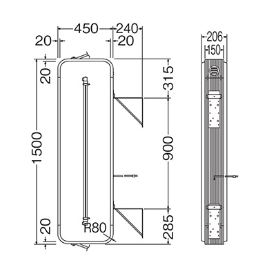 袖（突出し）看板】三和サインワークス 155角丸アルミ LED LLT21-48
