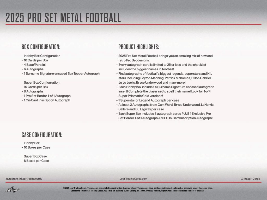 🏈 2025 LEAF PRO SET METAL FOOTBALL HOBBY【製品情報】 | Trading