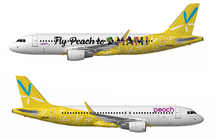 ピーチ、旧バニラエアデザインの特別塗装機をあす就航 関空〜奄美線に
