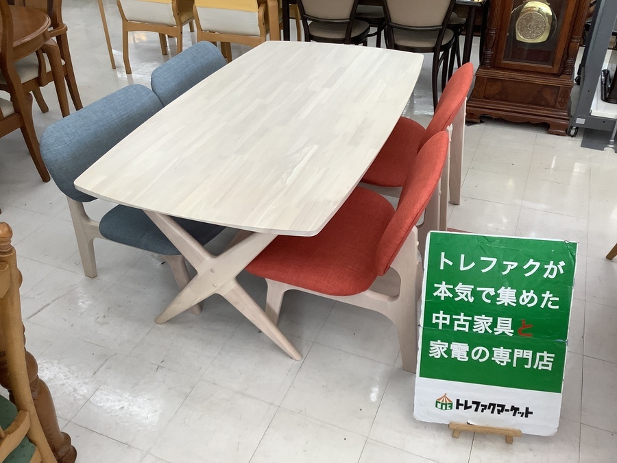 スマホで購入】ニトリ ダイニング5点セット ホワイトウォッシュ