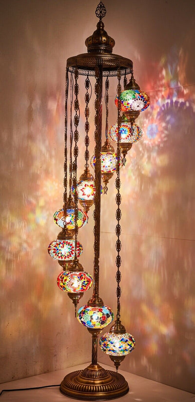 9 BALL TURKISH MOSAIC FLOOR LAMP WITH LARGE GLOBES ID: FL9-5