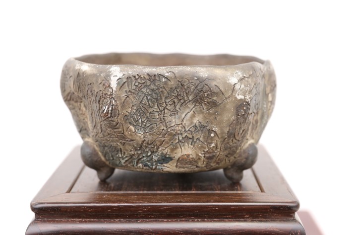 茶山 高級盆栽鉢 A3628☆陶器鉢 ミニ盆栽 小品盆栽☆「送料無料」浦部