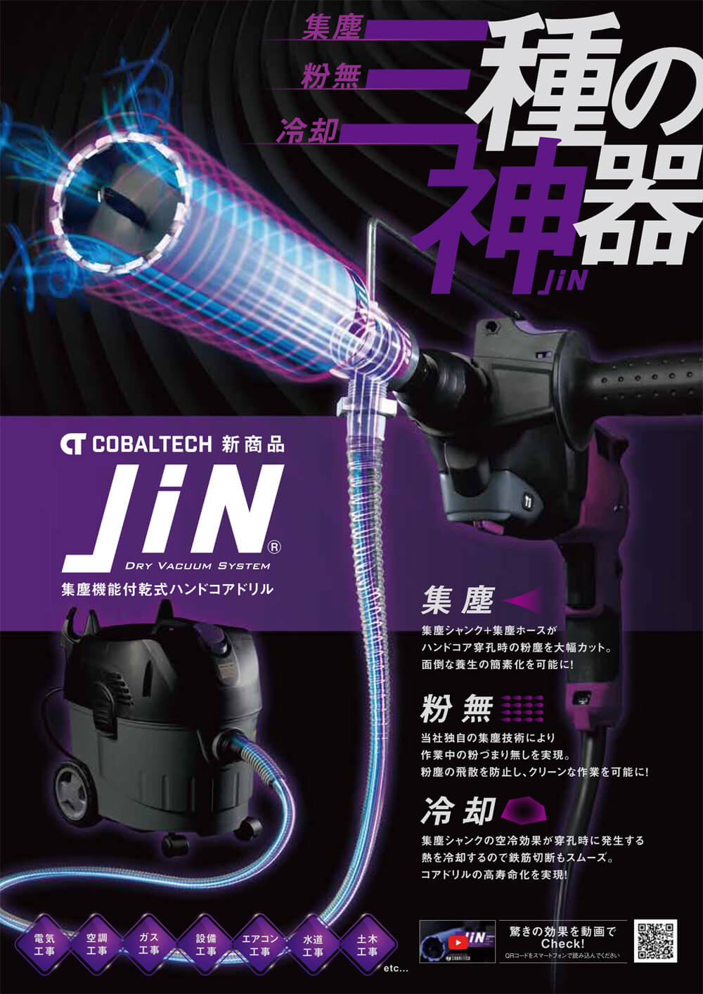 コバルテック 集塵機能付乾式ハンドコアドリル JiN ウエダ金物【公式