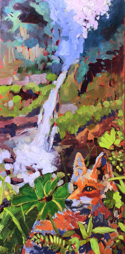 Costa Rica Falls with Fox by Tara Zalewsky-Nease - oil painting