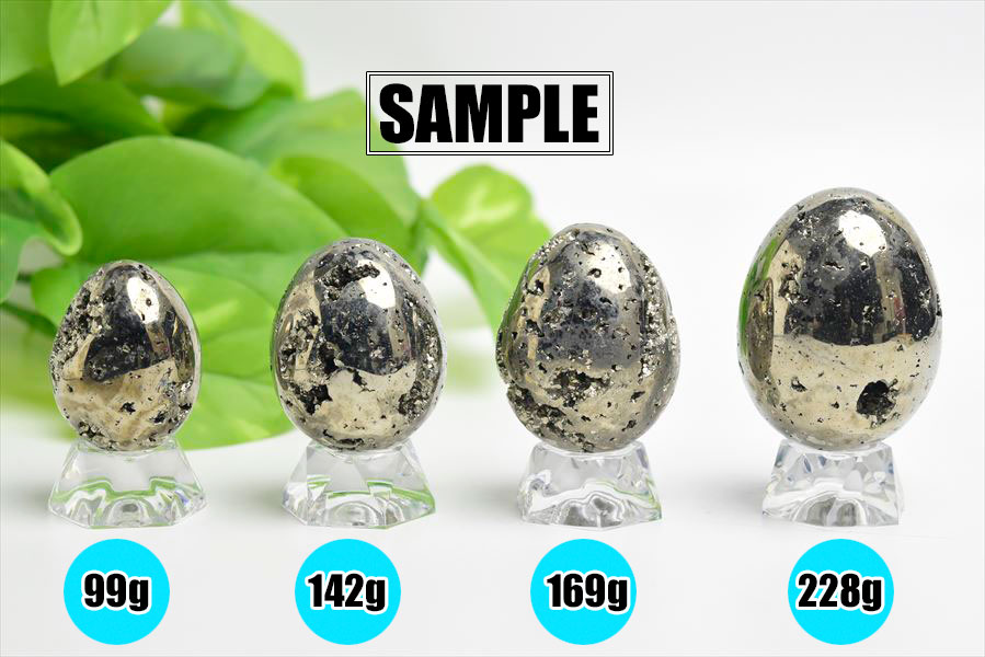 ○重さで選べる○パイライト（黄鉄鉱） 卵型（エッグ）置物｜結晶残し