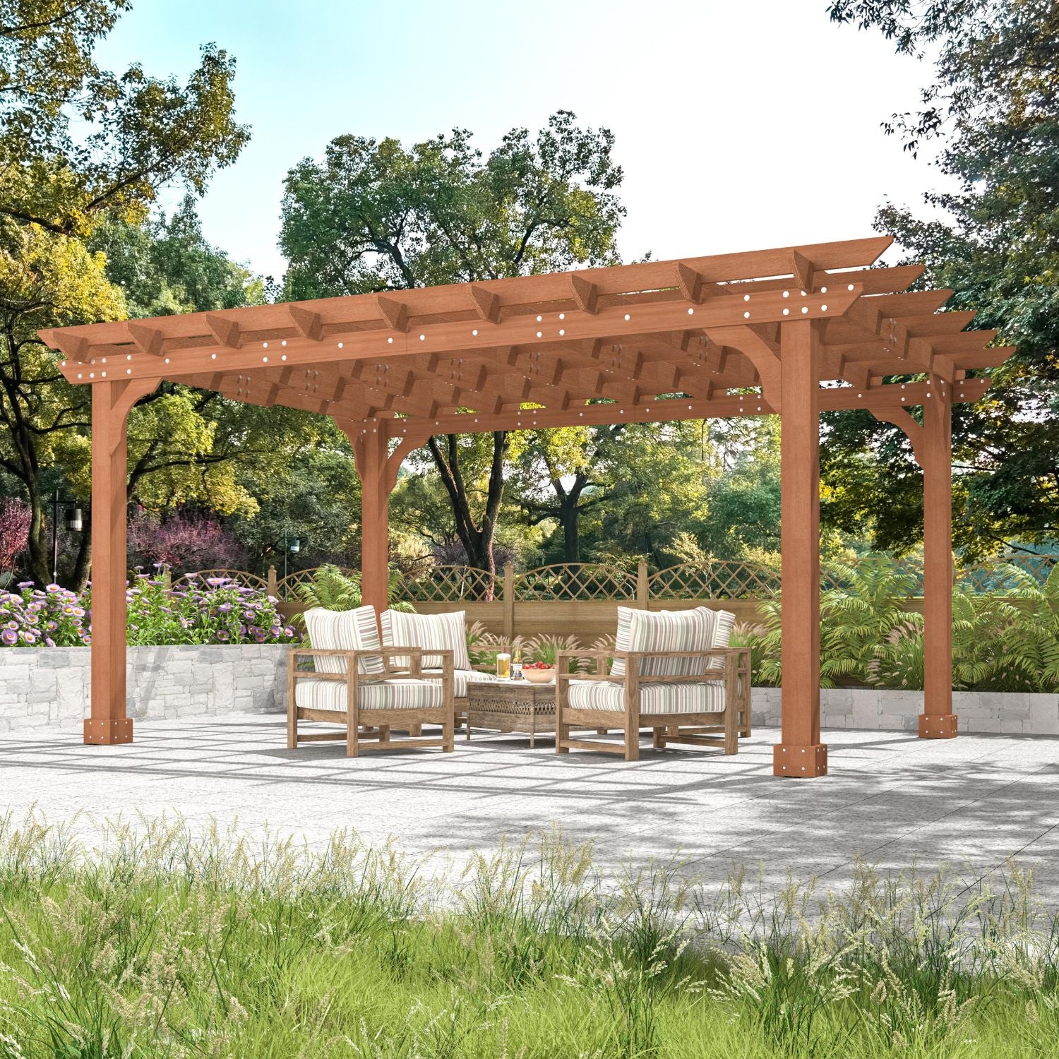 Wooden Pergola with Roof, Cedar Framed for Backyard and Lawn – Veikous