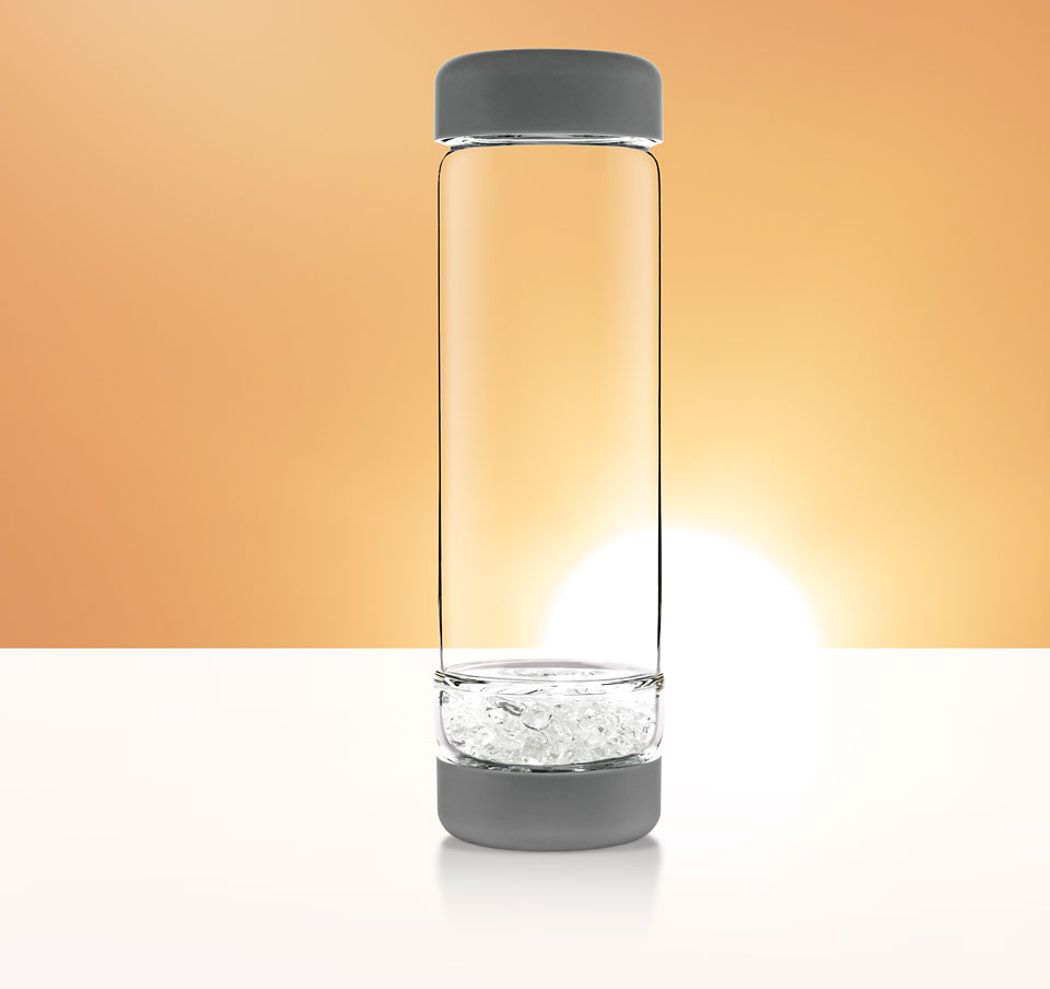 inu! Crystal Water Bottle. Eco-friendly Glass with Fair Trade Gem
