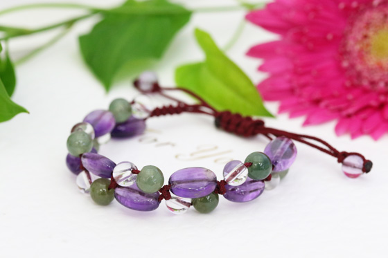 パワーストーンの代表格 本翡翠＆アメジスト＆水晶 組み紐ブレスレット