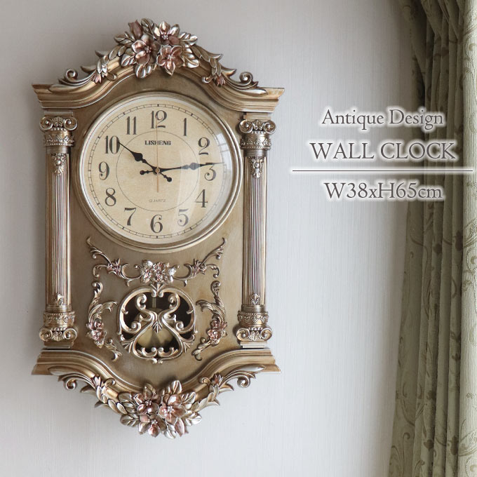 ロココローズ ウォールクロック(壁掛け時計) アンティークゴールド