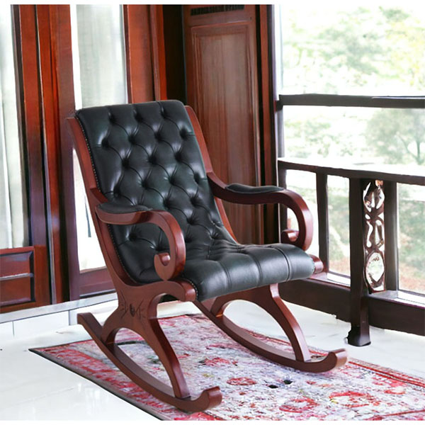 アンティーク調 チェスターフィールドロッキングチェア（グリーン