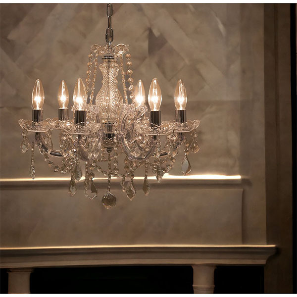 LED対応】 クリスタルガラスシャンデリア 6灯(シャルム・クリア