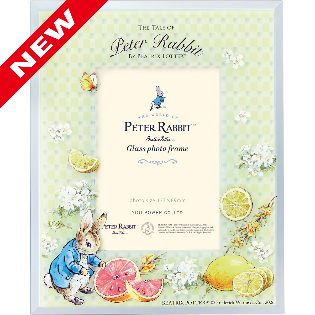 ピーターラビットガラスフォトフレーム「ピーター(イエロー