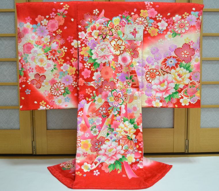 女の子 七五三 巾着・草履セット Sサイズ 【3歳用】 朱赤 桜