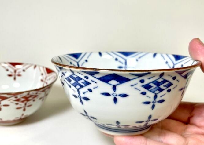 京焼・清水焼 ご飯茶碗 青赤瓔珞（あおあかようらく）｜京焼・清水焼