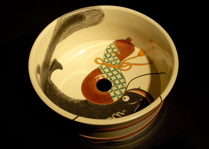 新居・店舗のトイレ洗面器・KIYOMIZUアート 「桶型 瓢箪なまず