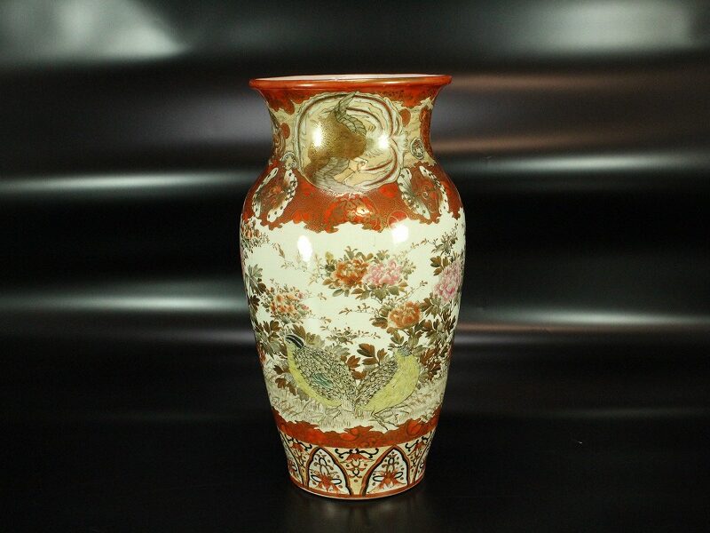 九谷 金彩赤絵 花鳥紋 花瓶 明治(LC57) | 京都の骨董品買取店 まごころ