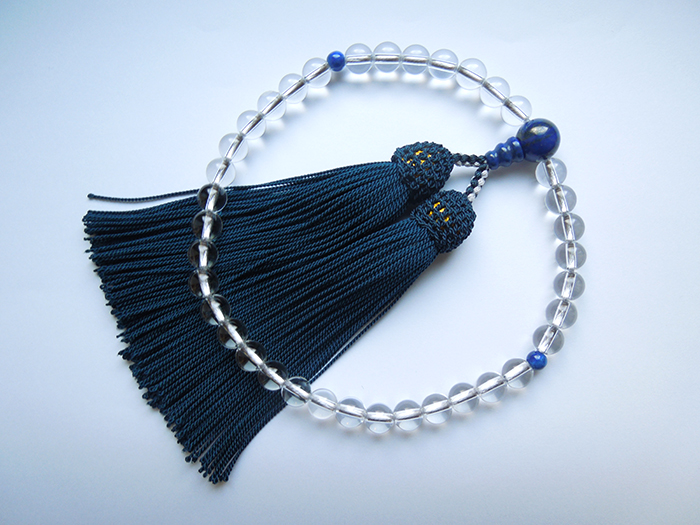 水晶(甲府製)7mm片手数珠鉄紺二五房ラピスラズリ仕立 お数珠の安田念珠