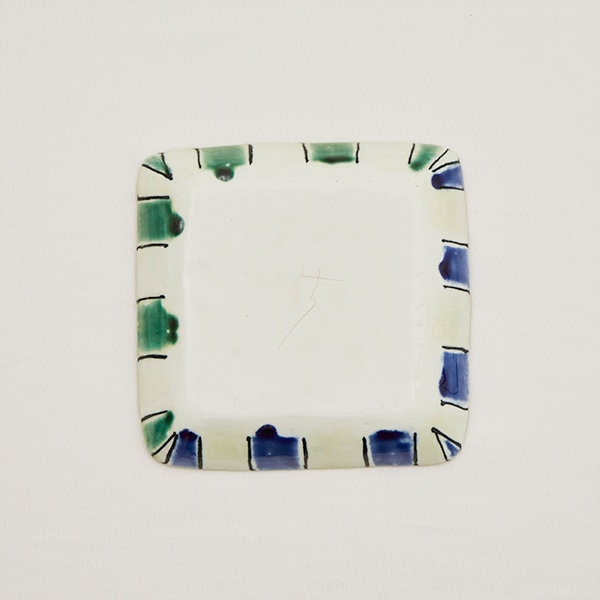 WEB限定】藤井敬之 三彩格子文角浅鉢 青緑｜作家もの｜料理家 栗原