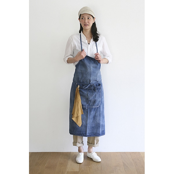 ビンテージ デニムエプロン 濃紺 DIY 料理 ギャルソン 5ポケット