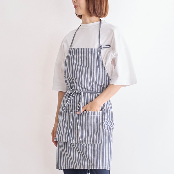 ストライプエプロン(ネイビー)｜SALE（エプロン）｜料理家 栗原はるみ