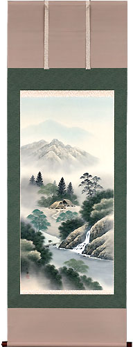 山水の掛け軸 川島広陽作 彩色山水