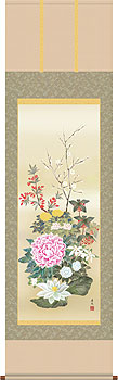 花鳥の掛け軸 西尾香悦作 名花十友