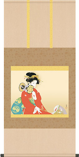 有名作家の掛け軸 上村松園作 鼓の音