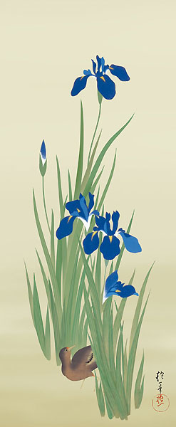 有名作家の掛け軸 酒井抱一作 燕子花に水鶏図【和風モダン掛】ミニ