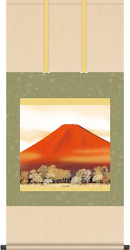 山水の掛け軸 伊藤渓山作 赤富士