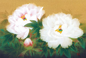 花鳥の掛け軸 藤田真穂作 牡丹