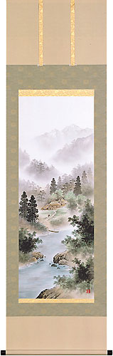 山水の掛け軸 太田瑛弥作 彩色山水