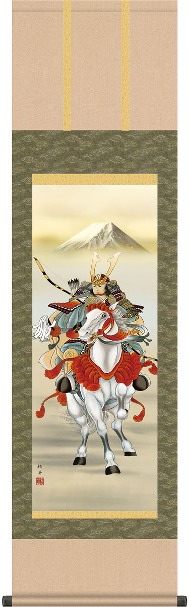端午の節句掛け軸 長江桂舟作 白馬武者
