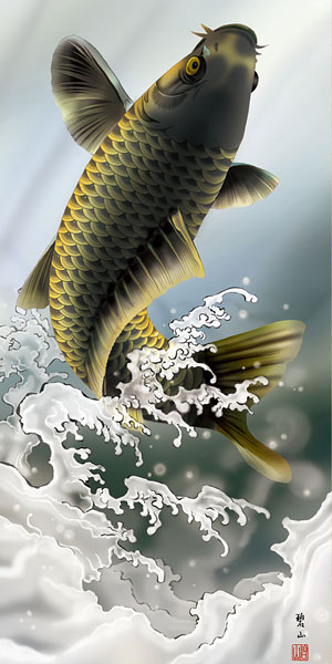 端午の節句掛け軸 唐沢碧山作 大昇鯉