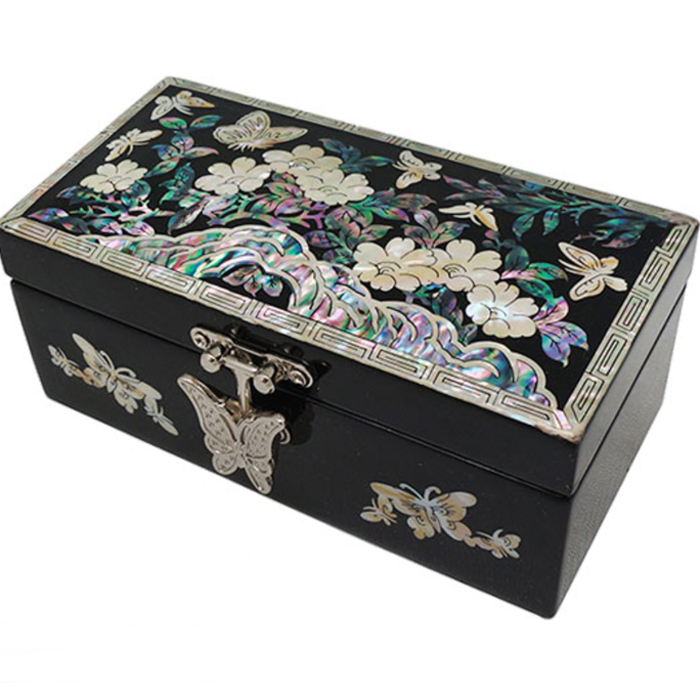 螺鈿の高級ジュエリーボックス・高級螺鈿宝石箱-黒花 高級結納品箱
