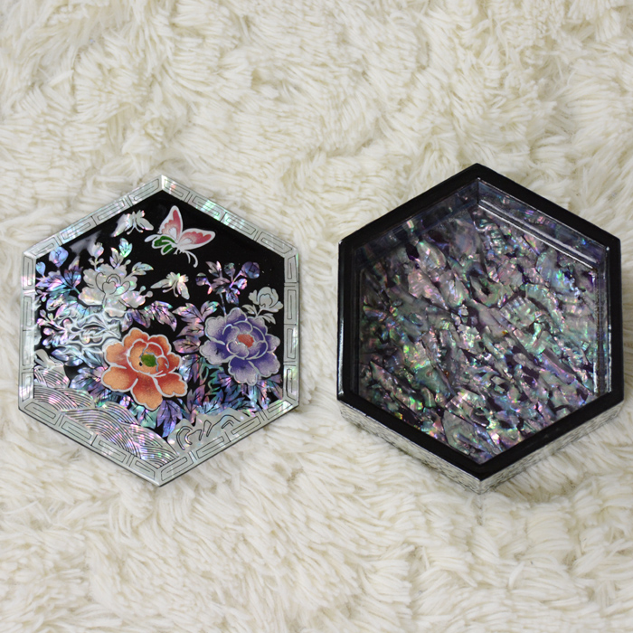 韓国六角螺鈿宝石小物入れ 牡丹 名刺入・小物入れ 夢市場本店【韓国