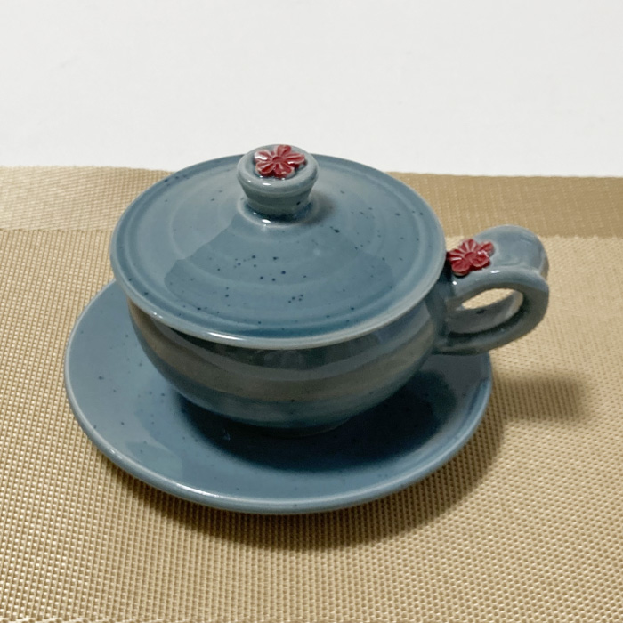 蓋付カップ&ソーサー韓国伝統茶用手作りのブルー陶器のコーヒーカップ