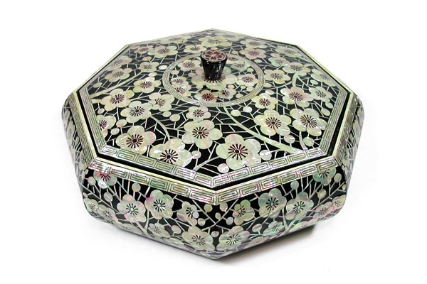 韓国八角螺鈿四節板（サジョルパン）梅 食器・螺鈿・漆器 夢市場本店