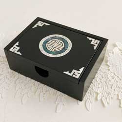 螺鈿細工 吉祥文様の漆黒小物入れ 名刺・アクセサリーケース 韓国 螺鈿