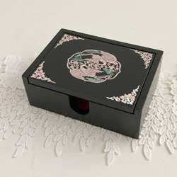 螺鈿鳳凰文様 漆黒小物入れ名刺・アクセサリーケース 韓国 螺鈿 名刺入