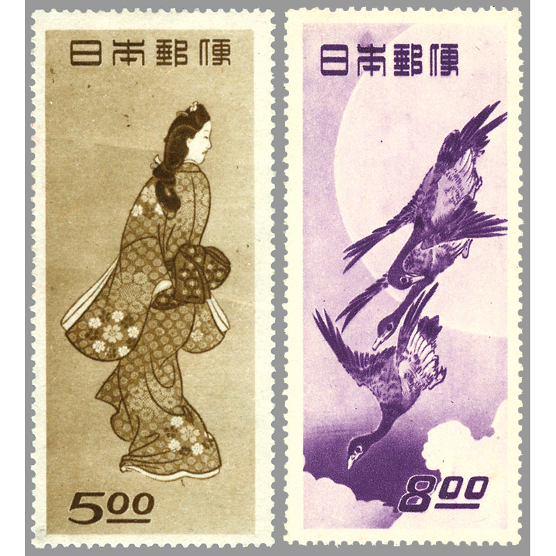 銭単位切手 郵便週間記念 昭和24年 月に雁 5面シート 裏