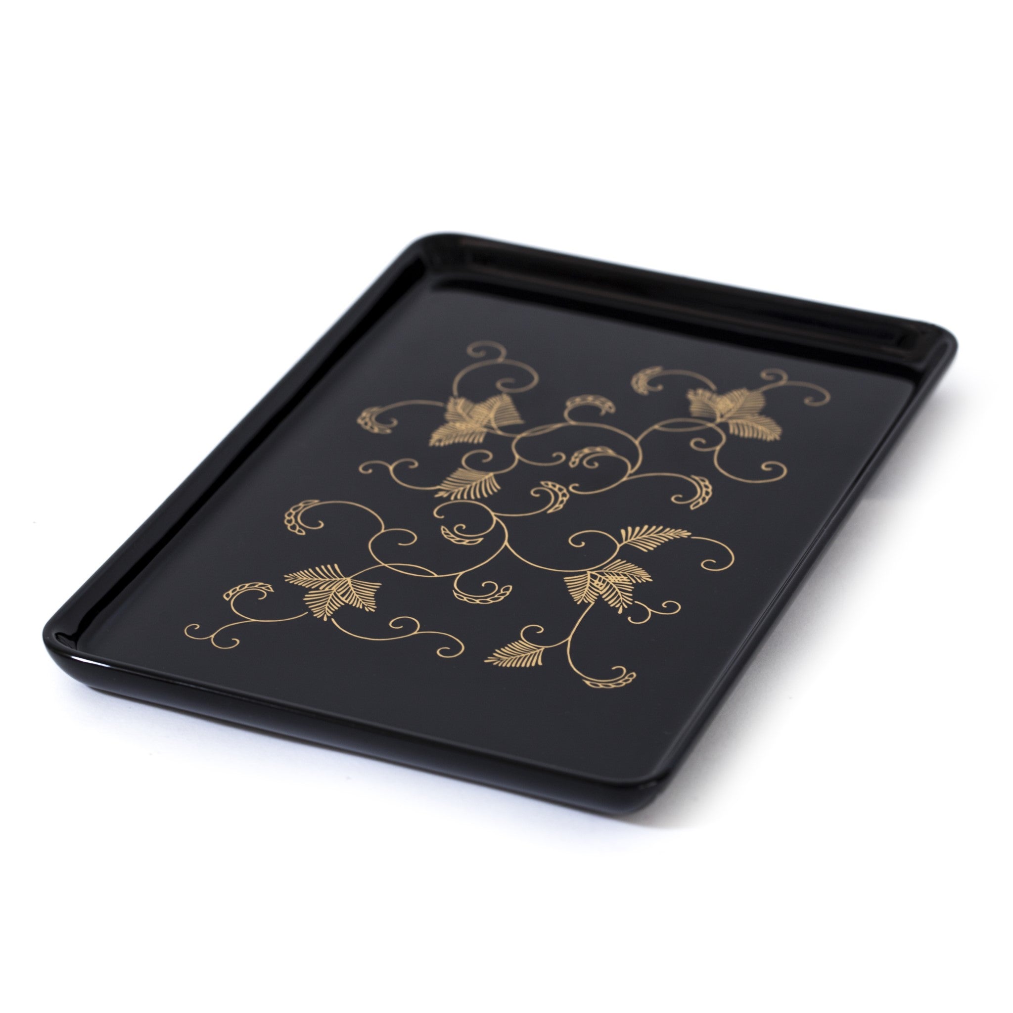 黒塗 金縁 月夜ガラス 足付き 銘々盆 5枚 [B31445] 黒塗 金縁 月夜